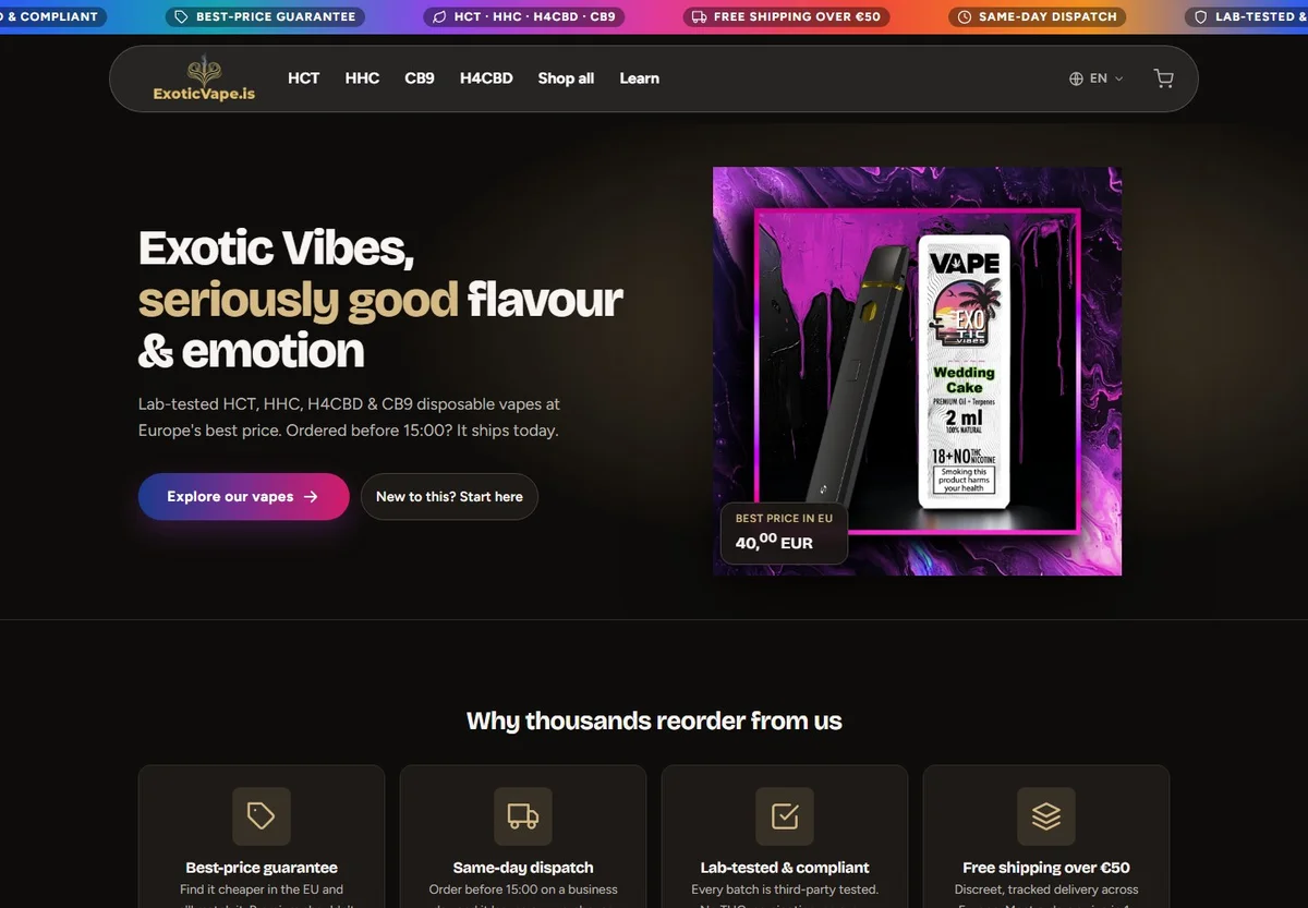 Exotic Vape website homepage