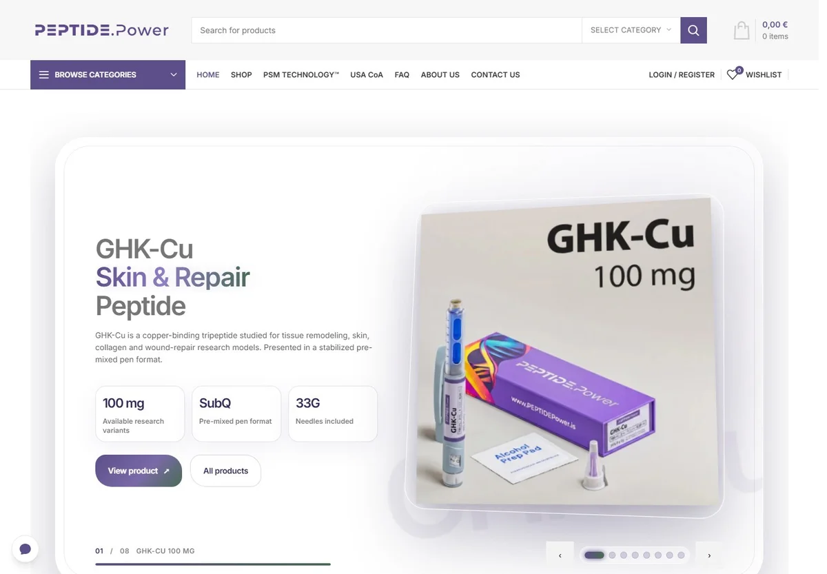 Peptide Power European storefront homepage