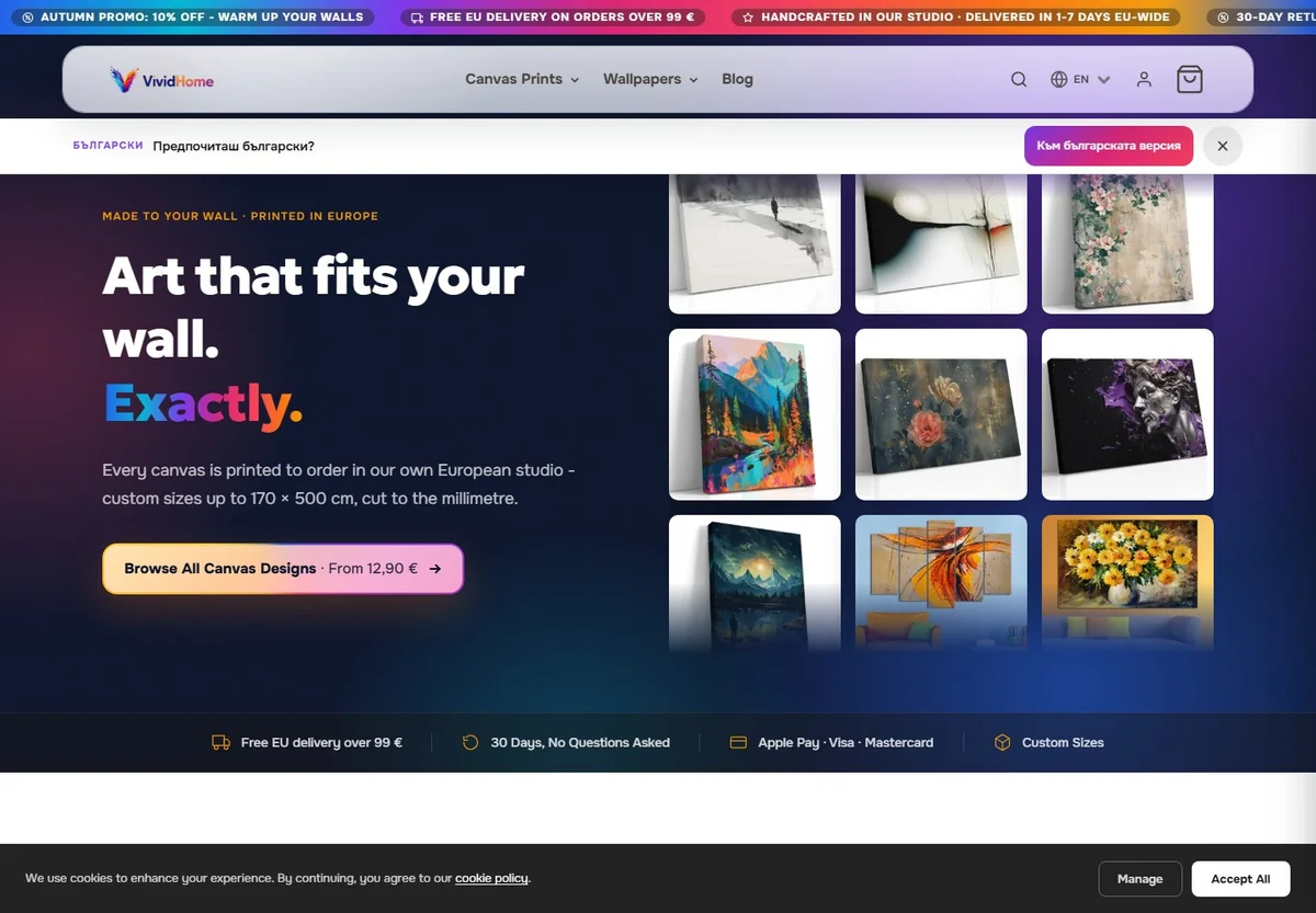 Vivid Home website homepage